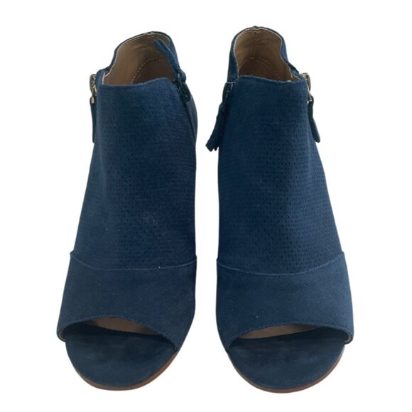 Violet & Red Reese Navy Suede Wedge Booties Size 7 Open-toe Everyday Comfort - Picture 2 of 7